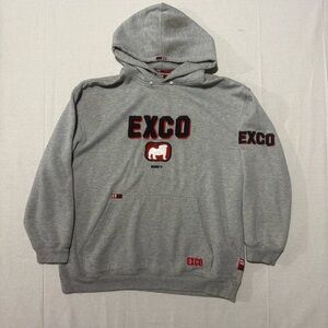Y2K Exco Bulldog Kickin It Hoodie Baggy Fit Embroidered Grey Red Black Size XL